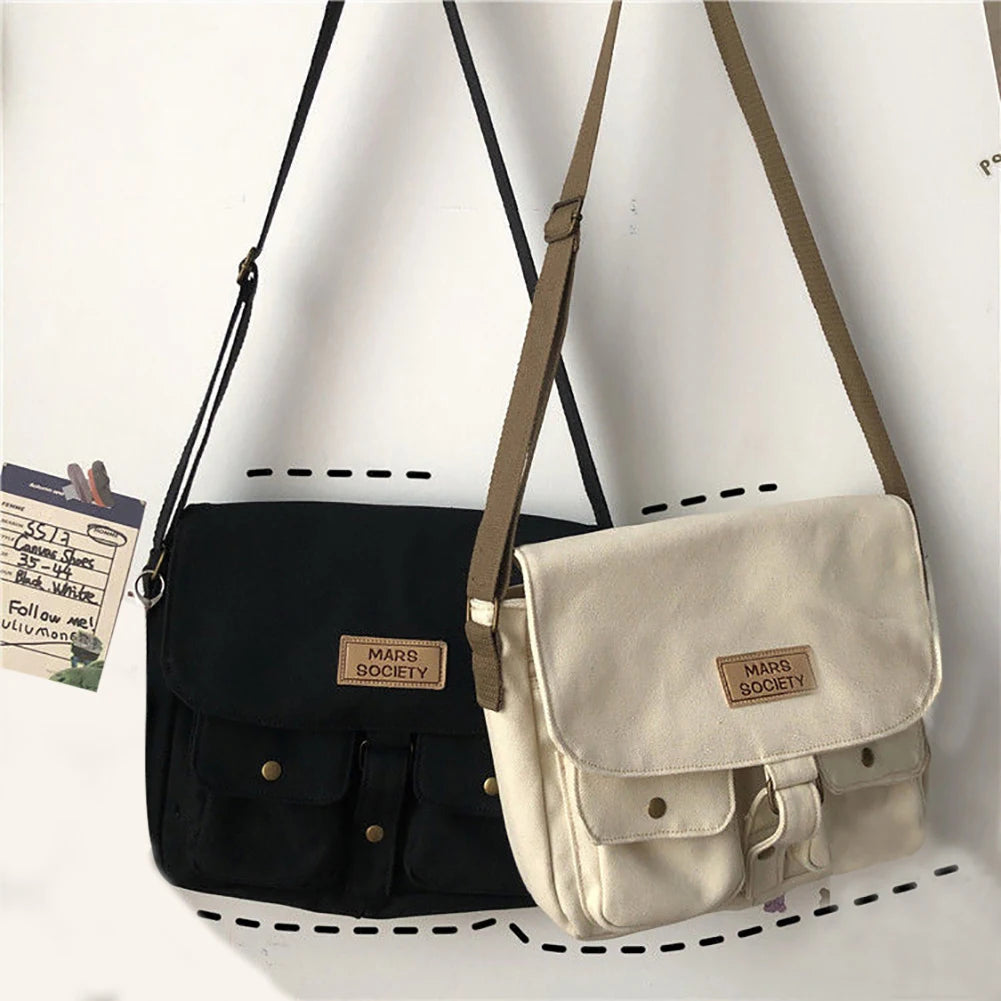 Korea Harajuku Messenger Bag Canvas Men Women College Students Pockets