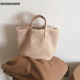 Korea Style Women Handbag Large Capacity Soft Wool Plush Totes Shopping Bag