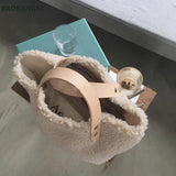Korea Style Women Handbag Large Capacity Soft Wool Plush Totes Shopping Bag