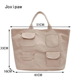 Casual Canvas Bag Women Vintage with Pocket Shoulder Tote Handbag