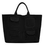Casual Canvas Bag Women Vintage with Pocket Shoulder Tote Handbag