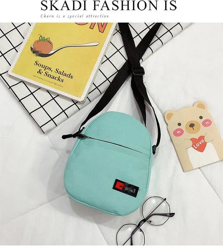 Casual Cross-Body Bag Solid Zipper Mini Canvas Bag for Women