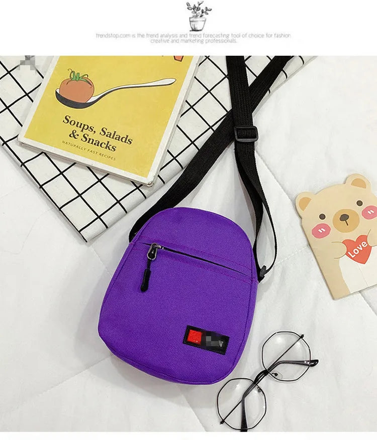 Casual Cross-Body Bag Solid Zipper Mini Canvas Bag for Women