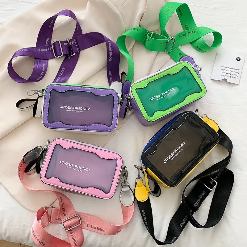 Clear Jelly Women Shoulder Flap Bag with Wide Strap Crossbody