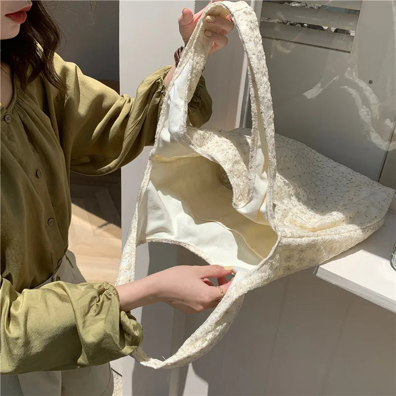 Daisy Lace Shoulder Bag for Women Large Capacity Flower Tote Bags