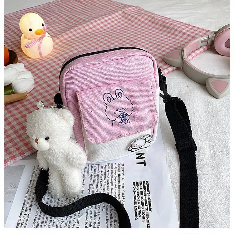 Canvas Messenger Crossbody Bag for Girls Students