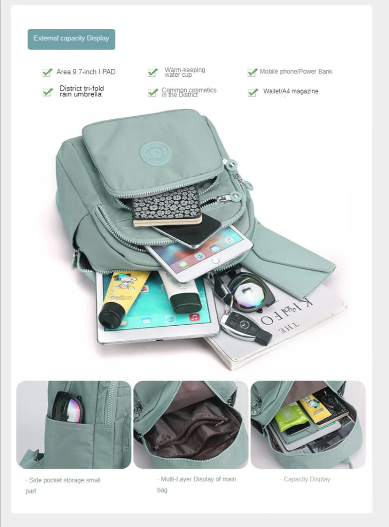 Solid Women's Backpack Large Capacity Nylon Cloth Girls Schoolbag