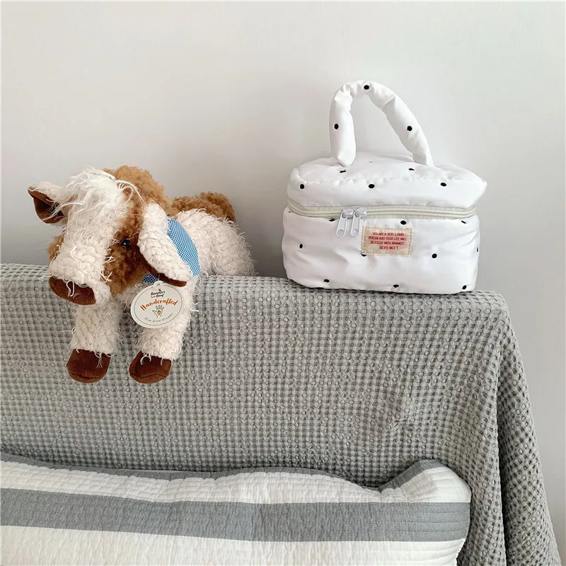 Ins Fire Dot Quilting Cosmetic Bag Large Capacity Tofu Bag