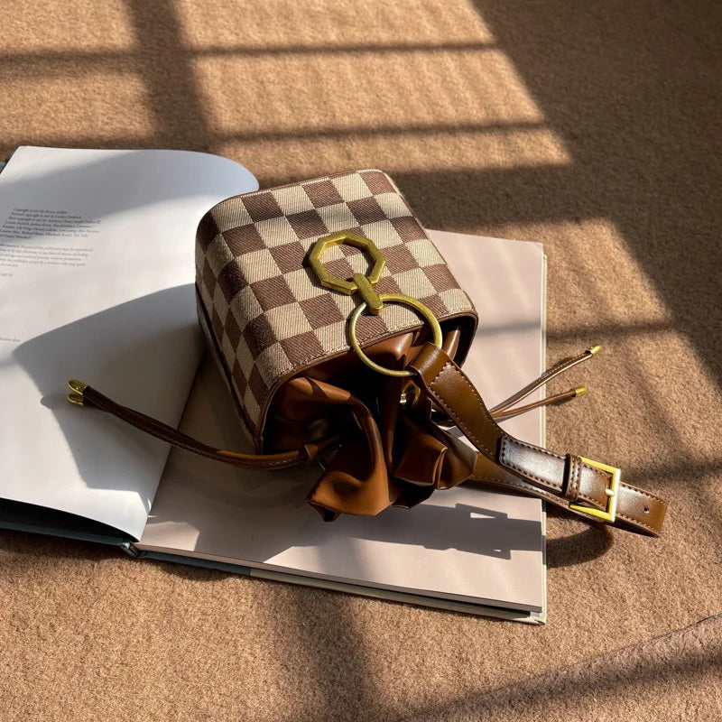 Chessboard Lattice Bucket Bag One Shoulder Messenger Bag