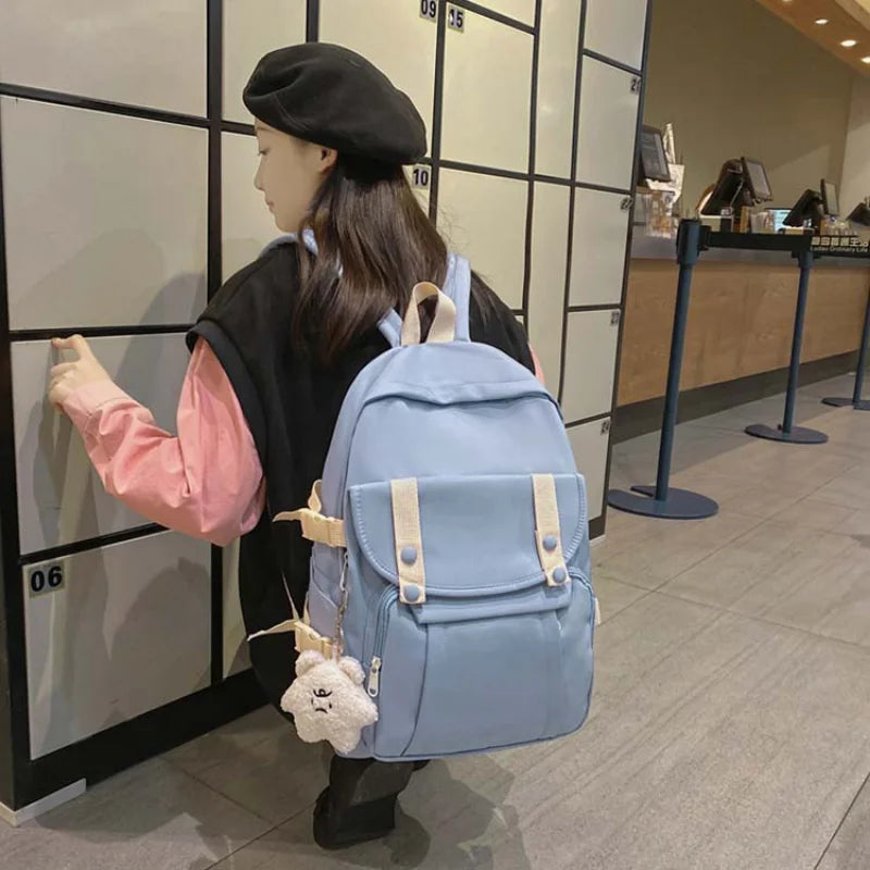 Preppy Style Large Capacity Nylon Backpack