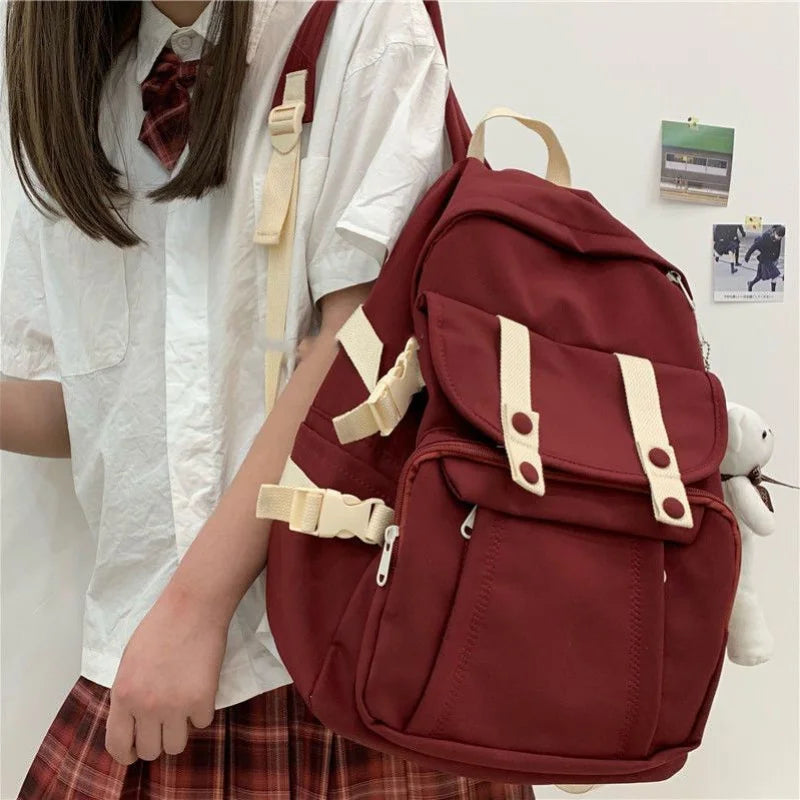 Preppy Style Large Capacity Nylon Backpack