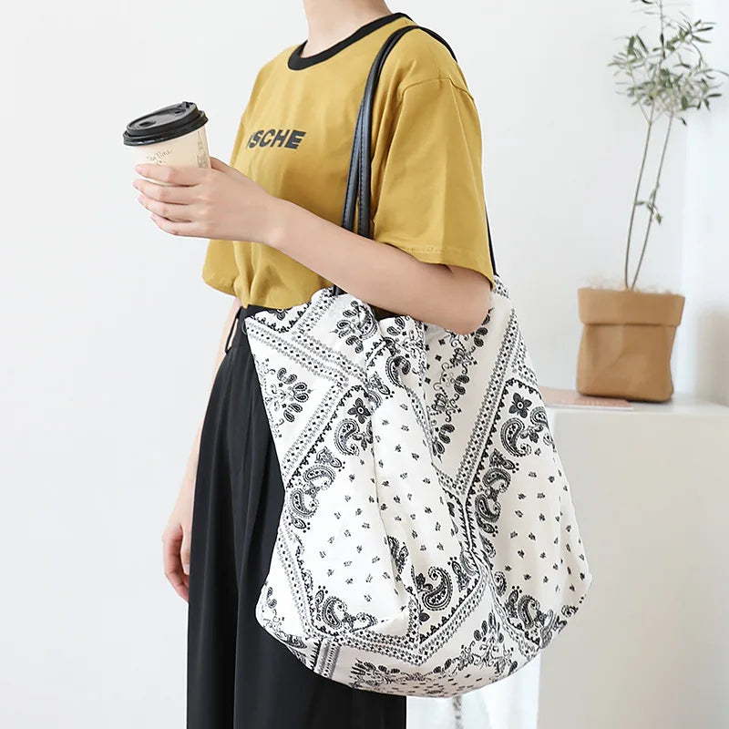 Printed Canvas Shoulder Bag Women Large Casual Tote Bag Girls