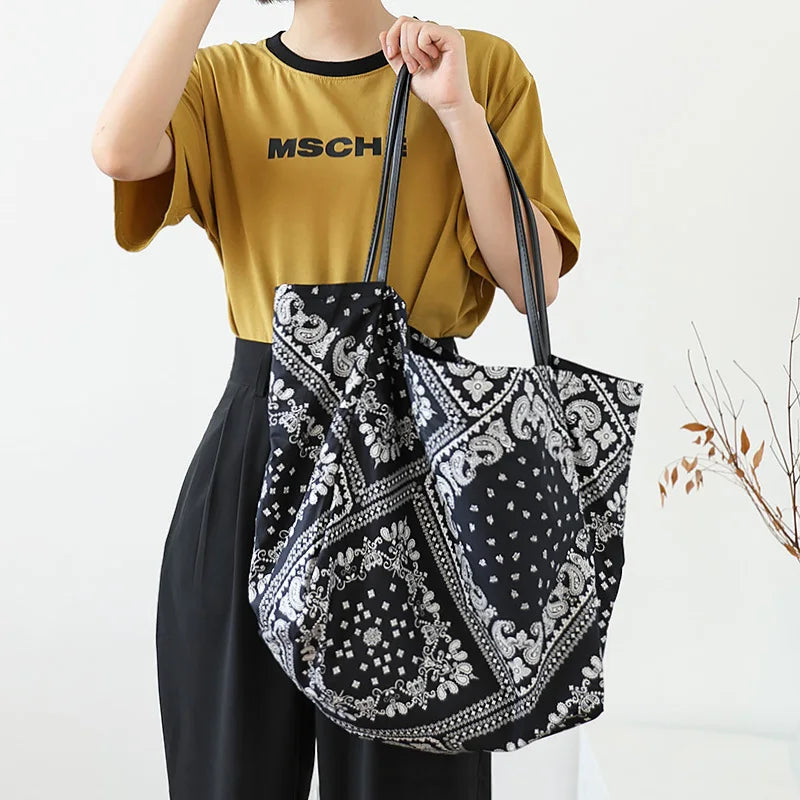 Printed Canvas Shoulder Bag Women Large Casual Tote Bag Girls