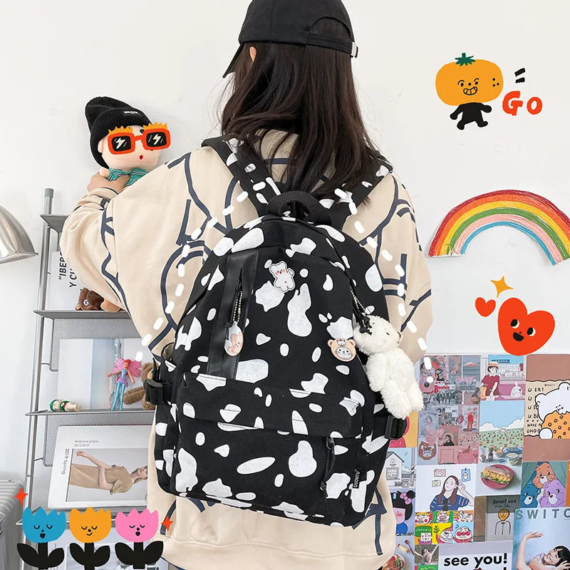 Student Backpack Cow Pattern School Bag
