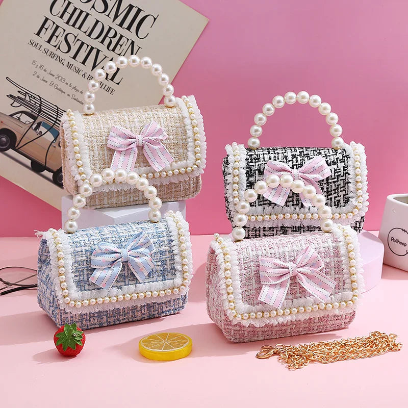Kids Linen Mini Crossbody Bag with Bowknot for Girls