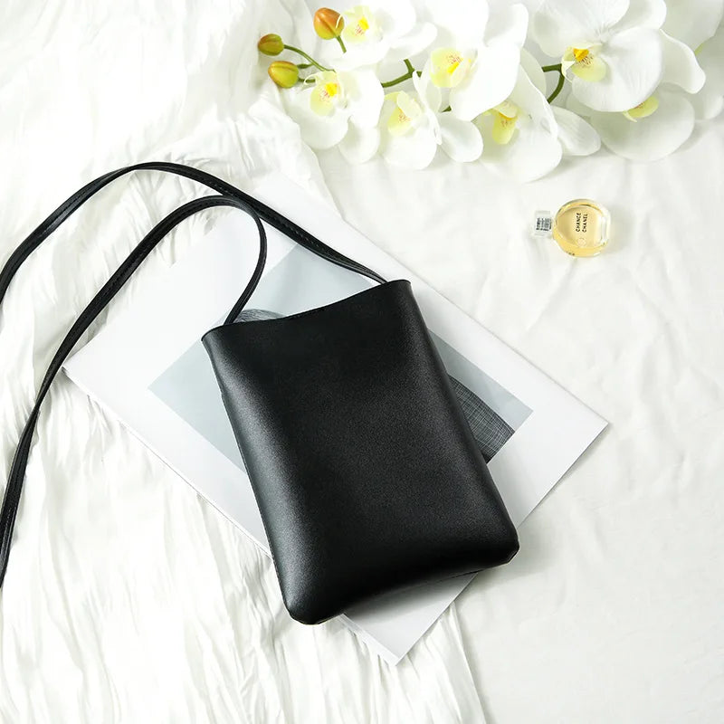 Women Minimalist Candy Pu Leather Cell Phone Crossbody Purse