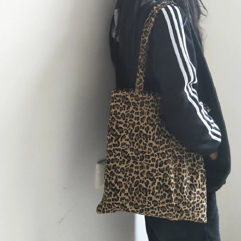 Ulzzang Leopard Canvas Bag Hip Hop Shoulder Bag Casual Messenger Bag
