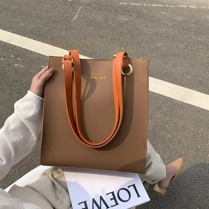 Large-Capacity Soft Leather Shoulder Bag Multicolore Tote