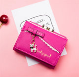 Small Fresh Short Bow Purse Cheap Ladies Wallets Cat Pendant