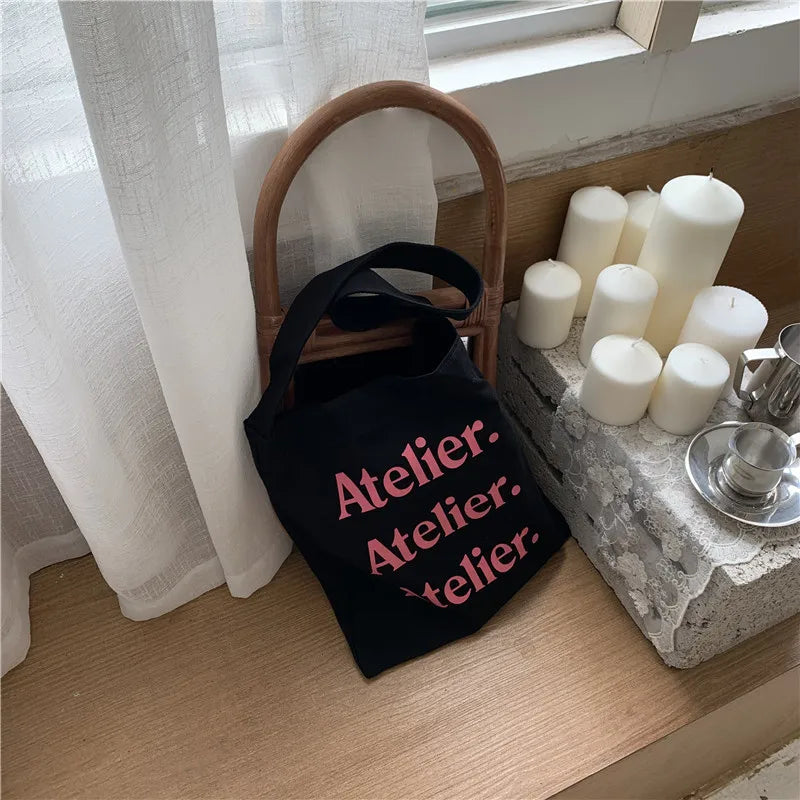 Canvas Shoulder Bag Letter Printed Large Handbag