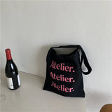 Canvas Shoulder Bag Letter Printed Large Handbag