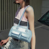 Vintage Oil Wax Bowling Bag with Multiple Pockets