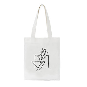 Vintage Plant Print Canvas Shoulder Bag Y2K Casual Large Capacity