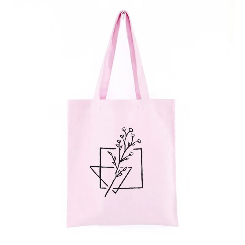 Vintage Plant Print Canvas Shoulder Bag Y2K Casual Large Capacity
