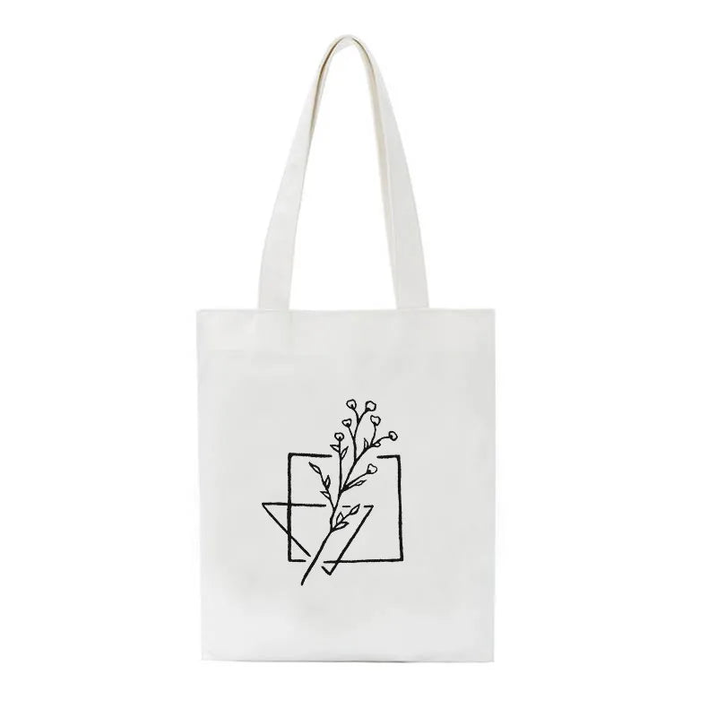 Vintage Plant Print Canvas Shoulder Bag Y2K Casual Large Capacity