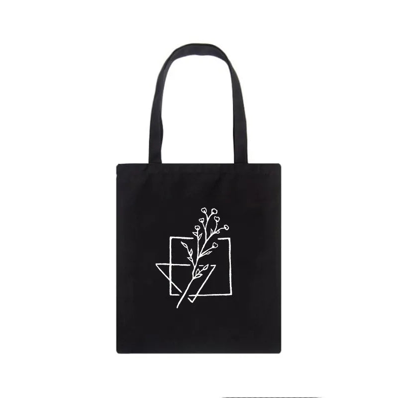 Vintage Plant Print Canvas Shoulder Bag Y2K Casual Large Capacity