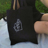 Vintage Plant Print Canvas Shoulder Bag Y2K Casual Large Capacity