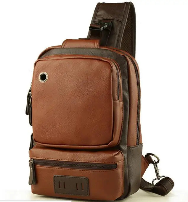 PU Leather Men's Backpack Casual Messenger Chest Bag