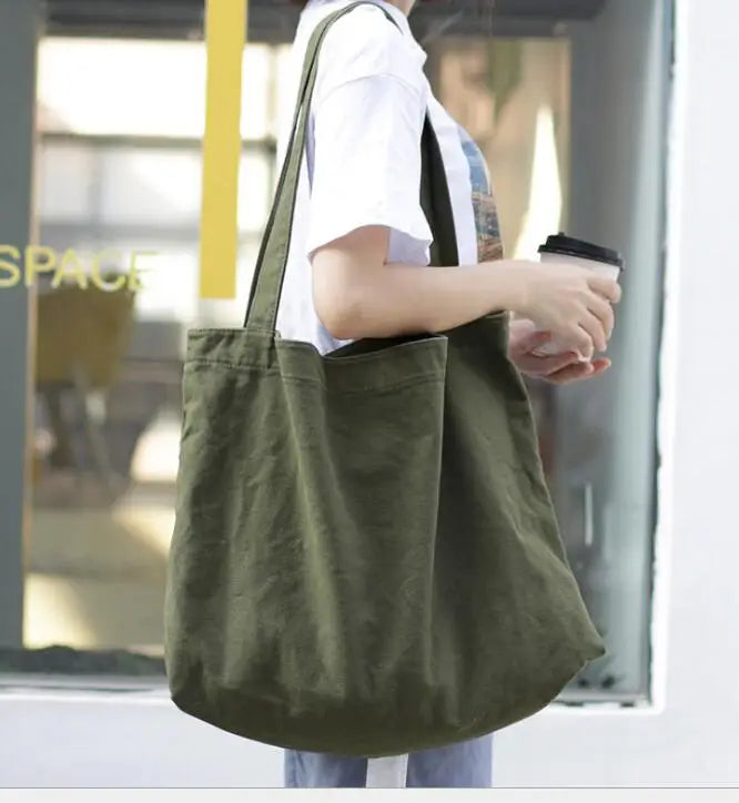 Large Capacity Canvas Shoulder Bag Retro Shopping Bag
