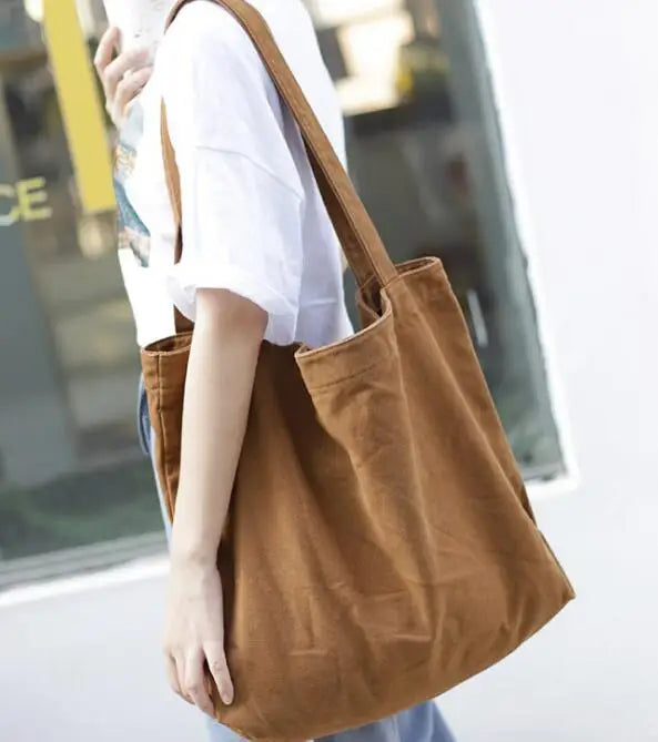 Large Capacity Canvas Shoulder Bag Retro Shopping Bag
