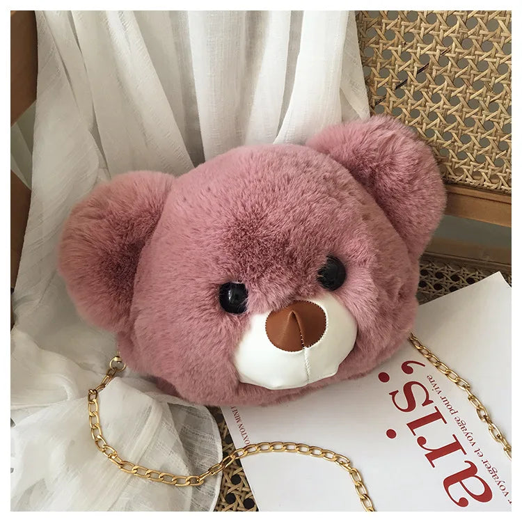 Plush Chain Messenger Bag Girl Doll Bear Head Shoulder Bag