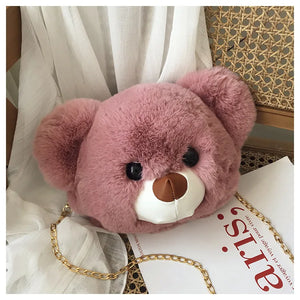 Plush Chain Messenger Bag Girl Doll Bear Head Shoulder Bag