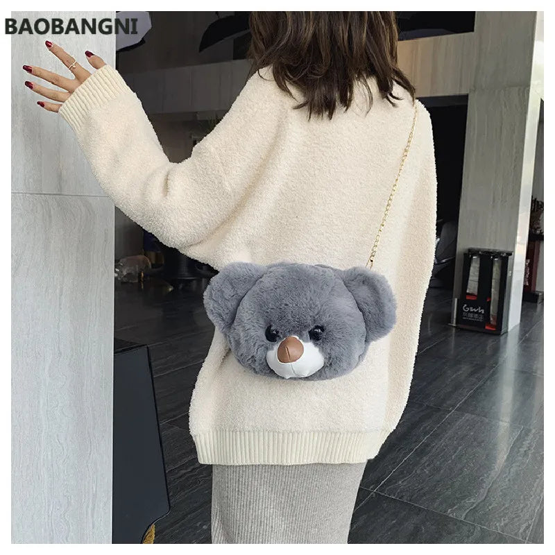 Plush Chain Messenger Bag Girl Doll Bear Head Shoulder Bag