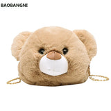 Plush Chain Messenger Bag Girl Doll Bear Head Shoulder Bag