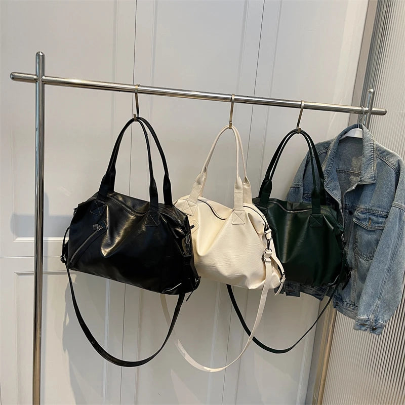 Solid High Capacity PU Leather Shoulder Bag for Women