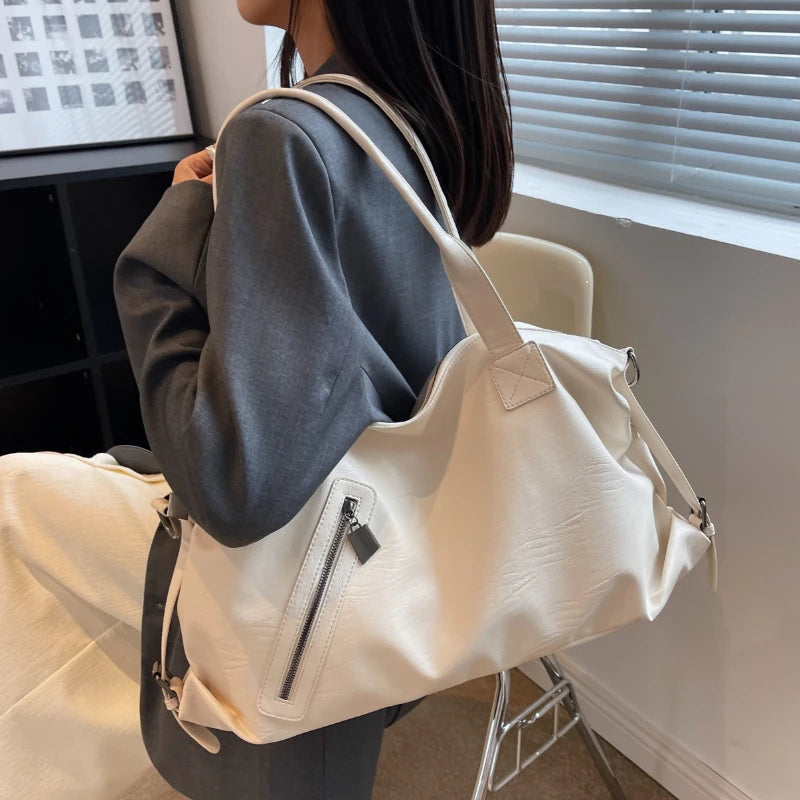 Solid High Capacity PU Leather Shoulder Bag for Women