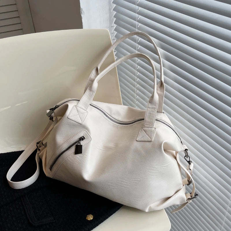 Solid High Capacity PU Leather Shoulder Bag for Women