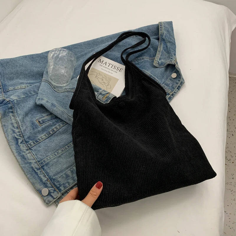 LEFTSIDE Corduroy Tote Bag for Women - Big Shoulder Handbag