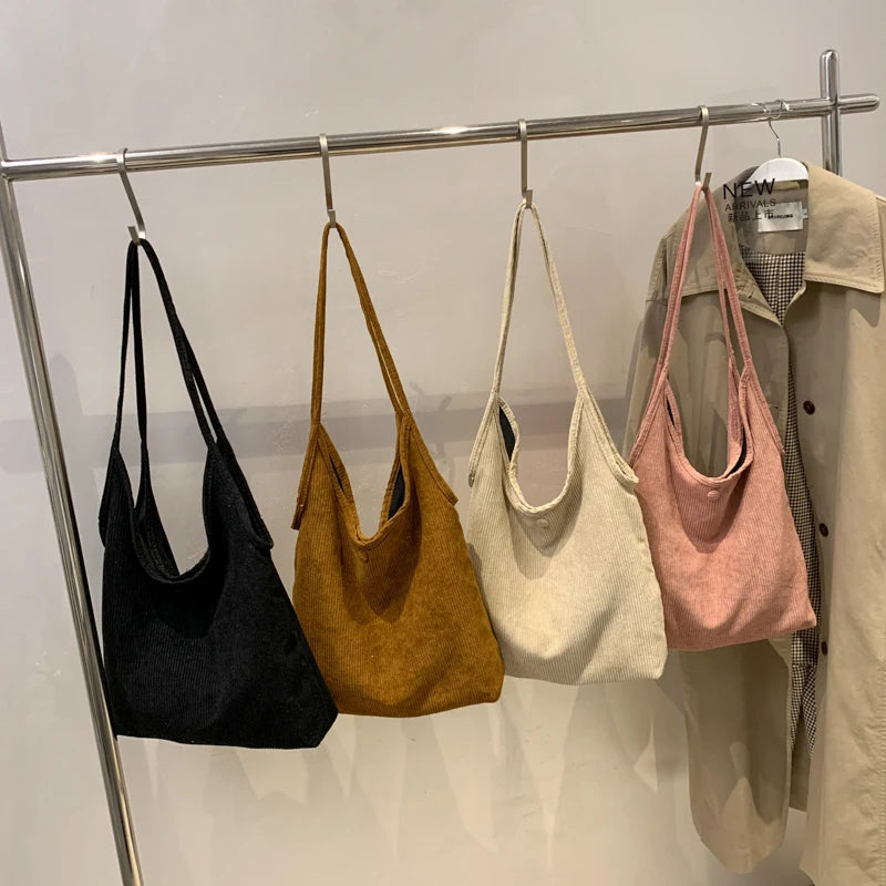 LEFTSIDE Corduroy Tote Bag for Women - Big Shoulder Handbag