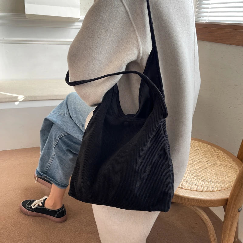 LEFTSIDE Corduroy Tote Bag for Women - Big Shoulder Handbag