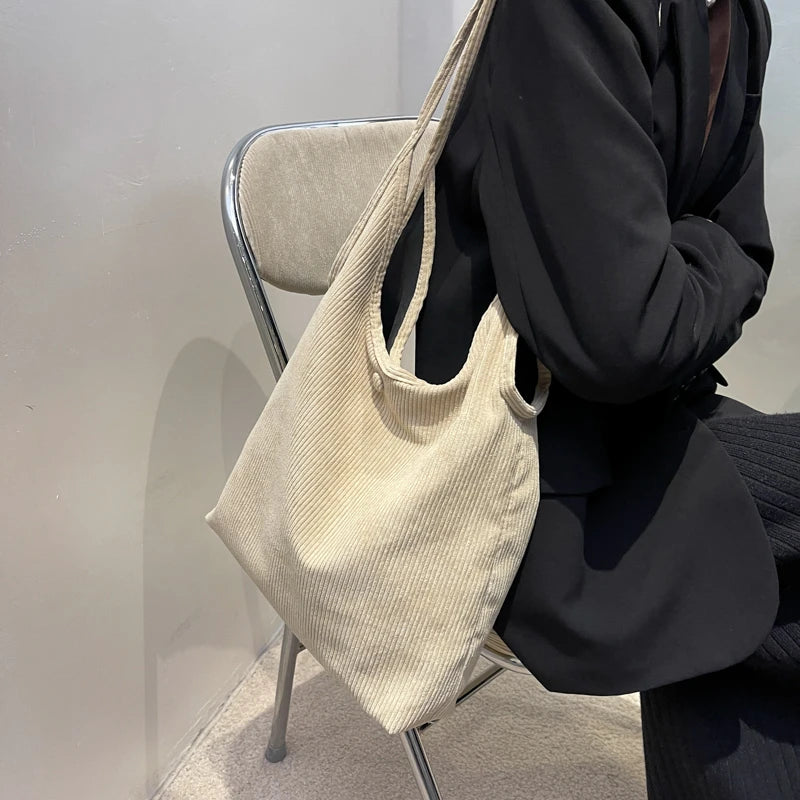 LEFTSIDE Corduroy Tote Bag for Women - Big Shoulder Handbag