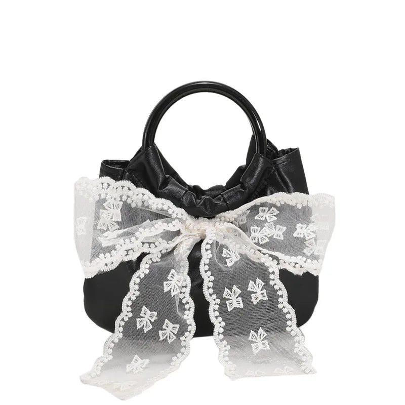Lace Bow Women's Totes Bag Fashionable Handbag Sweet Summer Purses