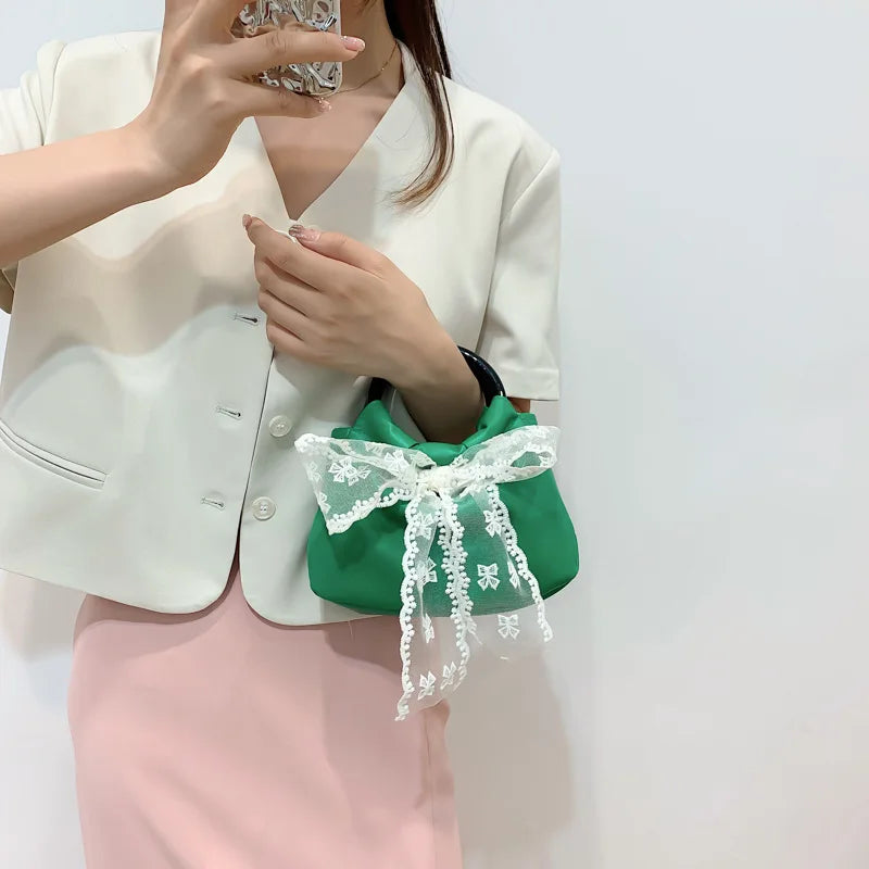 Lace Bow Women's Totes Bag Fashionable Handbag Sweet Summer Purses
