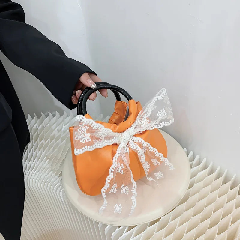 Lace Bow Women's Totes Bag Fashionable Handbag Sweet Summer Purses