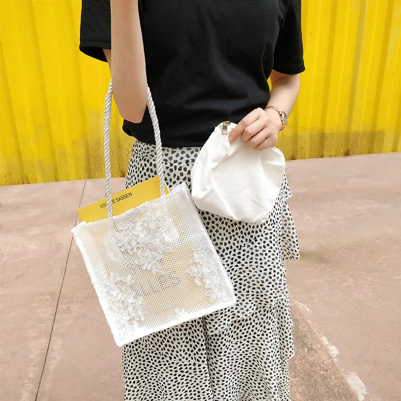 Lace Embroidery Shoulder Bag Female Large Capacity Handbag Lady Handle Bag