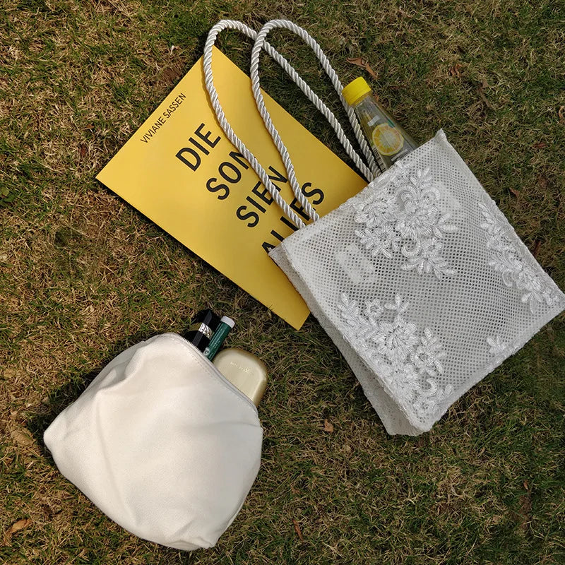 Lace Embroidery Shoulder Bag Female Large Capacity Handbag Lady Handle Bag